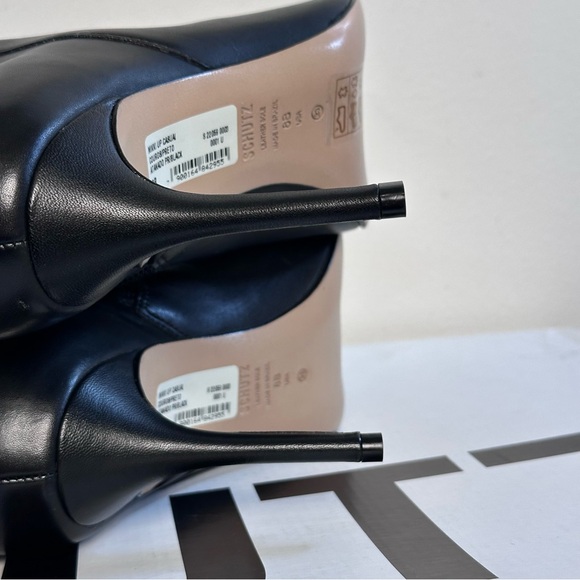 New Schutz Mikki Up Boot in Black leather knee high heel stiletto pointed toe - Picture 9 of 11